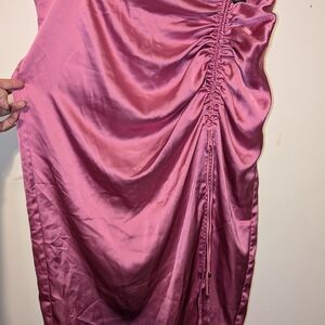 Spring Pink Ruched Satin Skirt